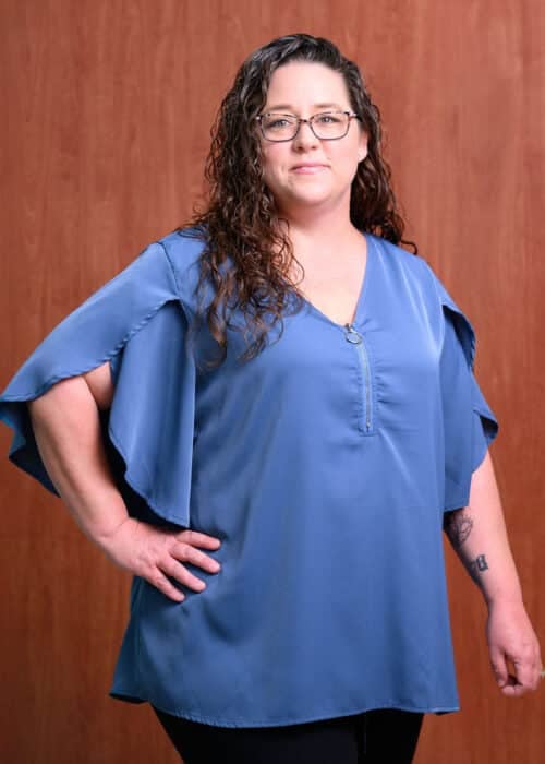 a person wearing a blue shirt